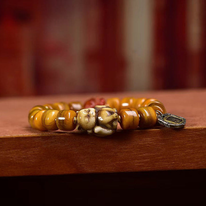 Buddha Stonesヴィンテージ チベット骨ビーズ Dzi ビーズ かわいいキツネ バランスブレスレット