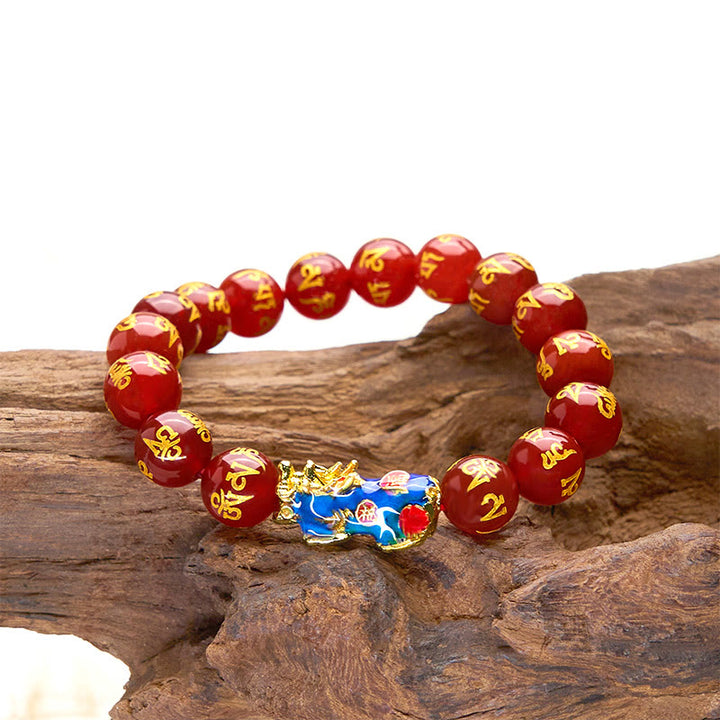 Buddha Stones赤瑪瑙 カラーチェンジ 貔貅オーム・マニ・パドメ・フムカームブレスレット