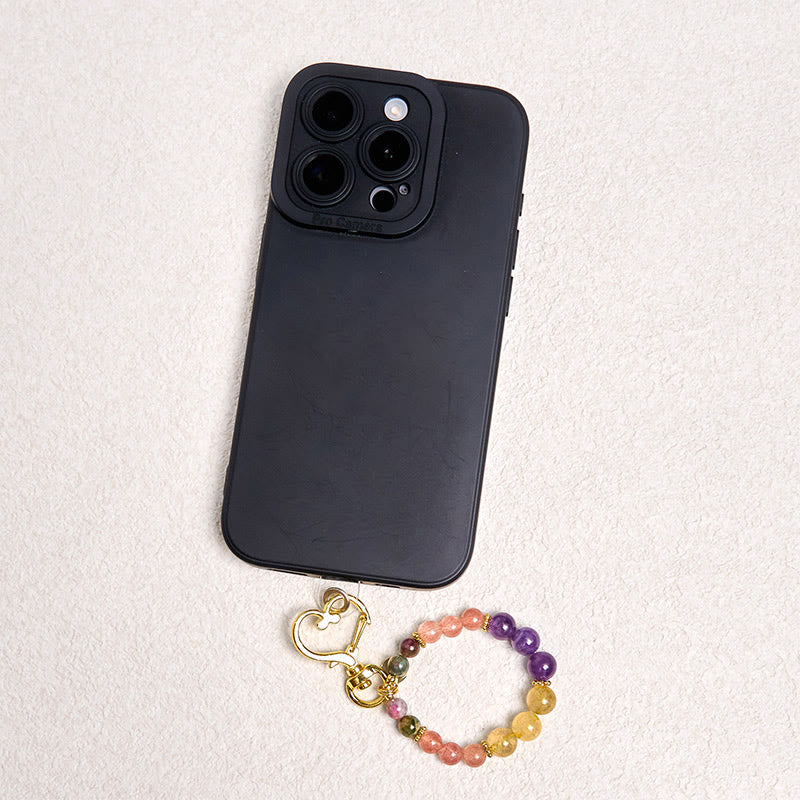 Buddha Stones天然 ストロベリークォーツ アメジスト シトリン ビーズ ラブキーチェーン 吊り下げ装飾