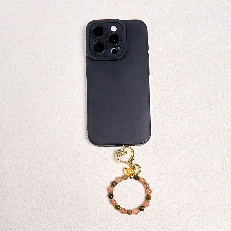 Buddha Stones天然ストロベリークォーツ クリスタルビーズ ポジティブキーチェーン 携帯電話用吊り下げ装飾