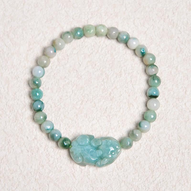 Buddha Stones天然緑翡翠貔貅彫刻幸運ブレスレット