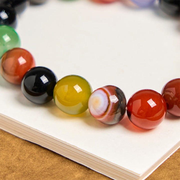 Buddha Stones天然カラフルカルセドニー瑪瑙ハーモニーブレスレット