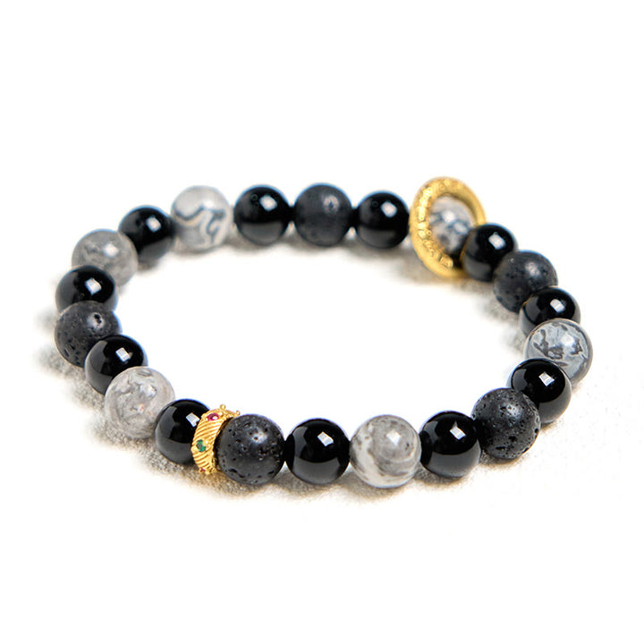 Buddha Stones溶岩石 ブラックオニキス ピカソジャスパー ヒーリングブレスレット