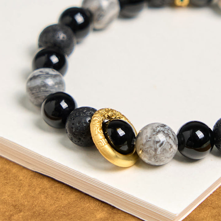 Buddha Stones溶岩石 ブラックオニキス ピカソジャスパー ヒーリングブレスレット