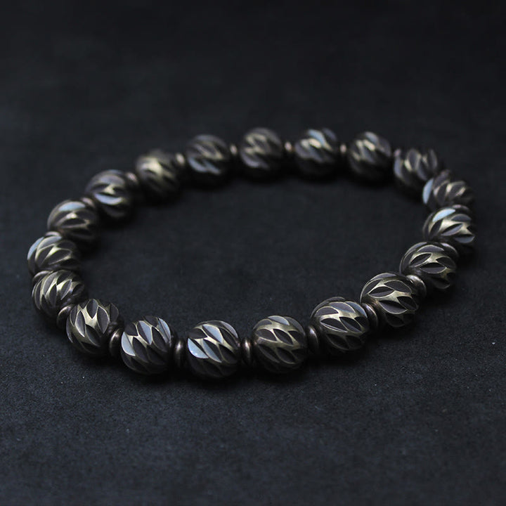 Buddha Stonesヴィンテージ アンティーク調 ナイフ彫刻模様 銅 真鍮ビーズ 富のブレスレット