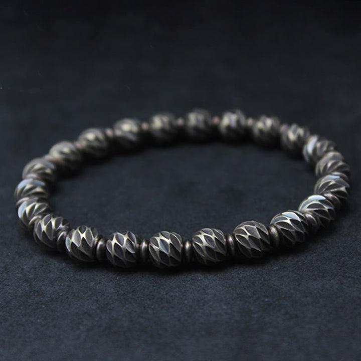 Buddha Stonesヴィンテージ アンティーク調 ナイフ彫刻模様 銅 真鍮ビーズ 富のブレスレット