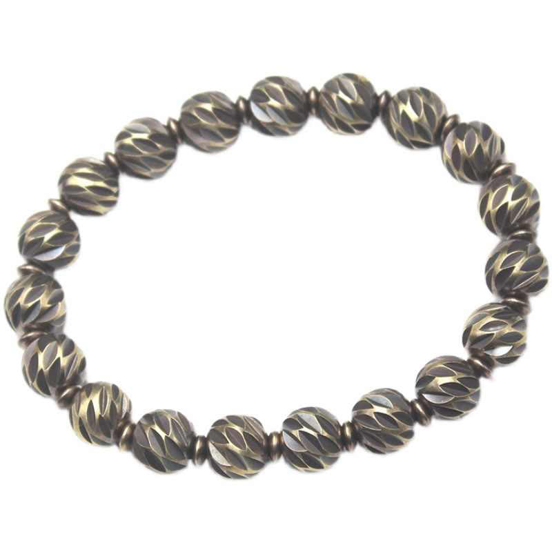 Buddha Stonesヴィンテージ アンティーク調 ナイフ彫刻模様 銅 真鍮ビーズ 富のブレスレット