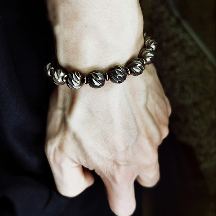 Buddha Stonesヴィンテージ アンティーク調 ナイフ彫刻模様 銅 真鍮ビーズ 富のブレスレット