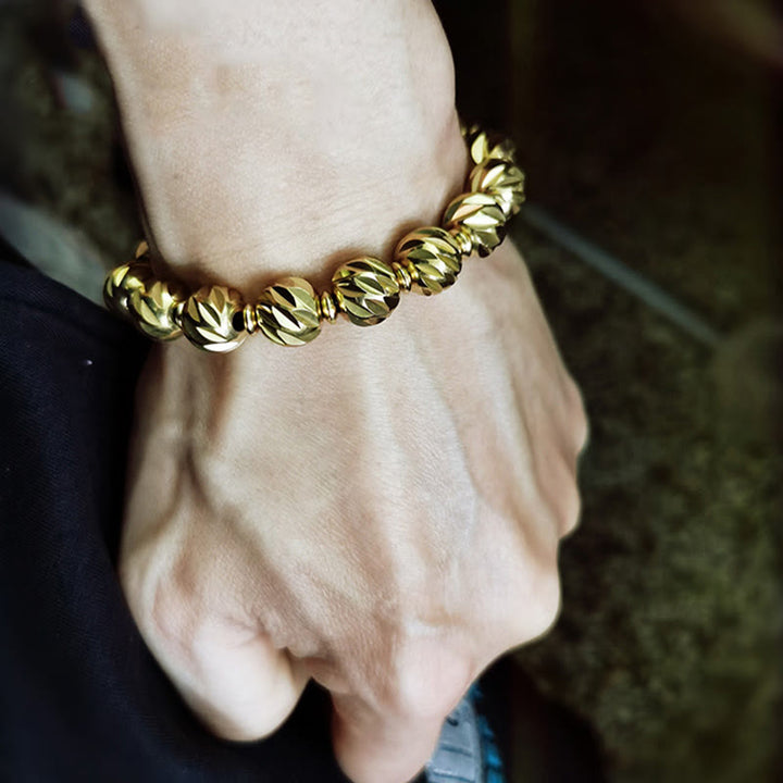 Buddha Stonesヴィンテージ アンティーク調 ナイフ彫刻模様 銅 真鍮ビーズ 富のブレスレット