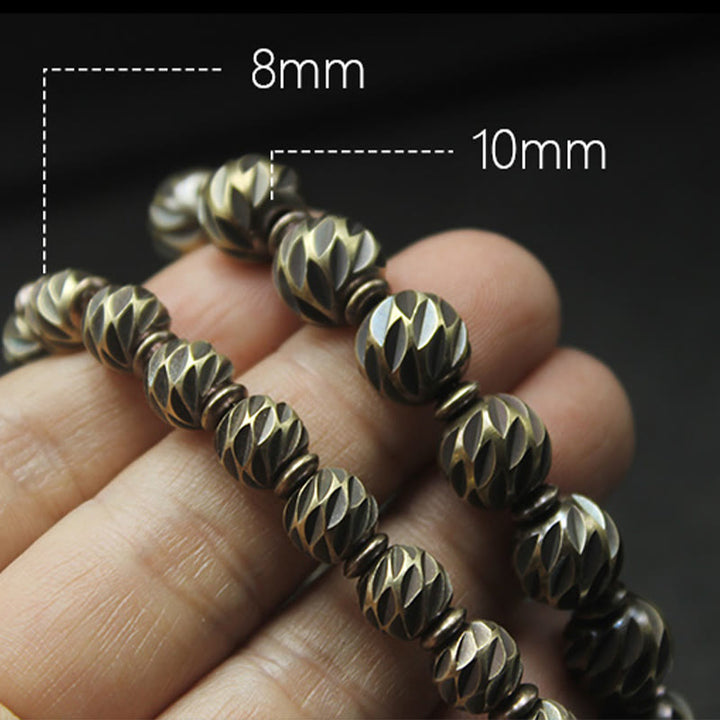 Buddha Stonesヴィンテージ アンティーク調 ナイフ彫刻模様 銅 真鍮ビーズ 富のブレスレット