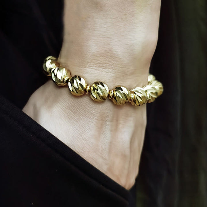 Buddha Stonesヴィンテージ アンティーク調 ナイフ彫刻模様 銅 真鍮ビーズ 富のブレスレット