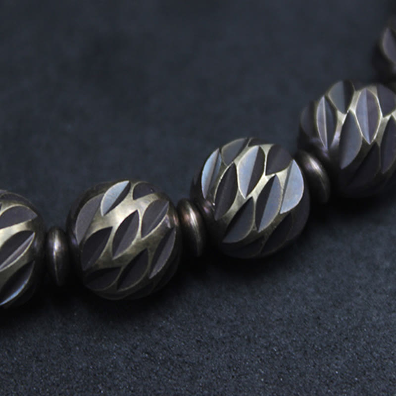 Buddha Stonesヴィンテージ アンティーク調 ナイフ彫刻模様 銅 真鍮ビーズ 富のブレスレット