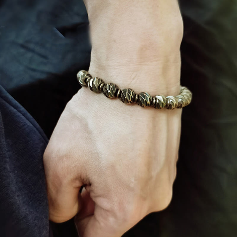 Buddha Stonesヴィンテージ アンティーク調 ナイフ彫刻模様 銅 真鍮ビーズ 富のブレスレット
