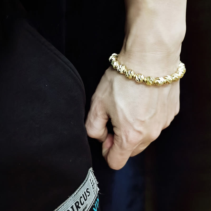 Buddha Stonesヴィンテージ アンティーク調 ナイフ彫刻模様 銅 真鍮ビーズ 富のブレスレット