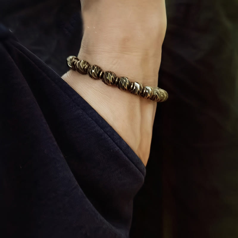 Buddha Stonesヴィンテージ アンティーク調 ナイフ彫刻模様 銅 真鍮ビーズ 富のブレスレット