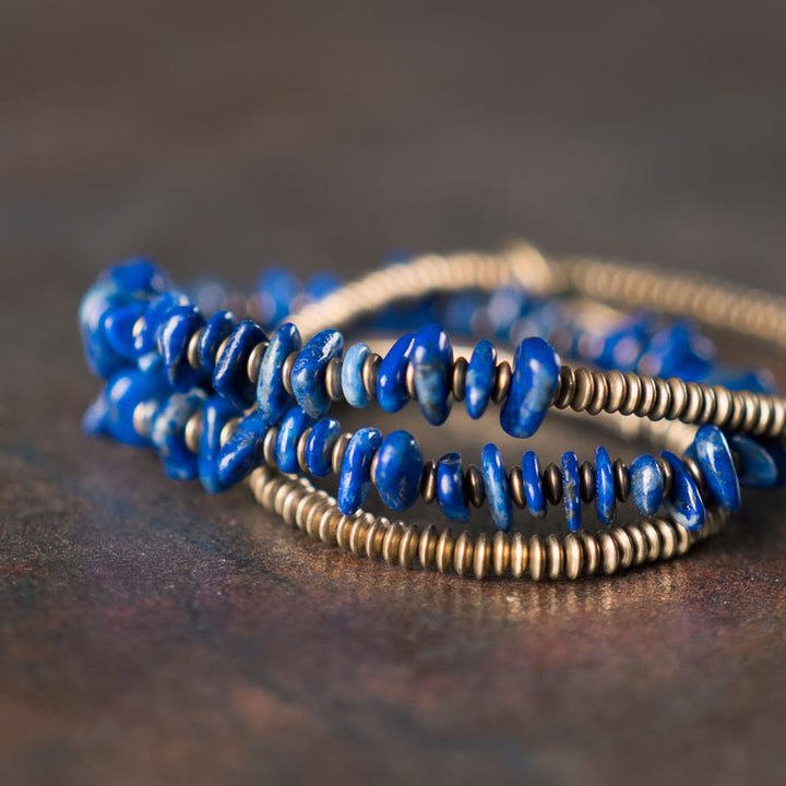 Buddha Stones不規則形状 トリプルラップ ラズライト バランスブレスレット