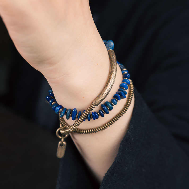 Buddha Stones不規則形状 トリプルラップ ラズライト バランスブレスレット