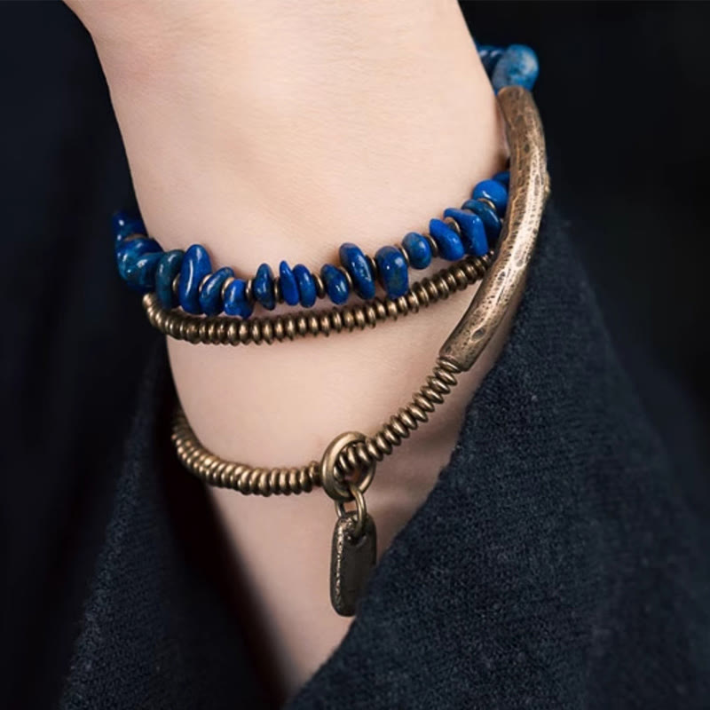 Buddha Stones不規則形状 トリプルラップ ラズライト バランスブレスレット