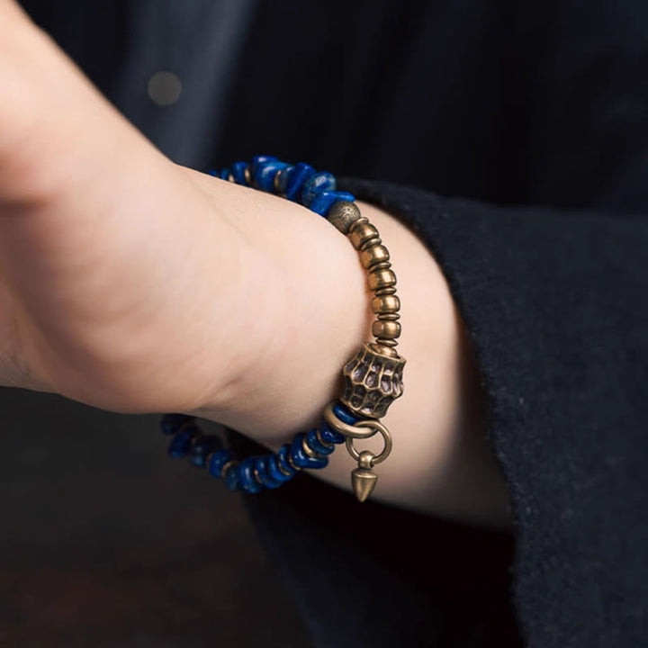 Buddha Stonesヴィンテージ不規則形状デザインラズライトポジティブブレスレット