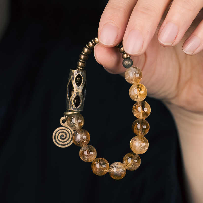 Buddha Stonesデイリーレトロ 10mm シトリンビーズ プロテクションブレスレット