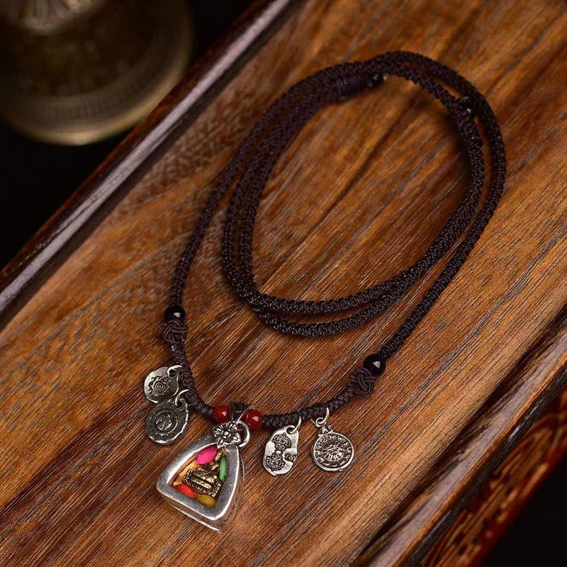 Buddha Stonesチベット薬師如来 慈悲の編みロープネックレスペンダント - 薬師如来 - image 1