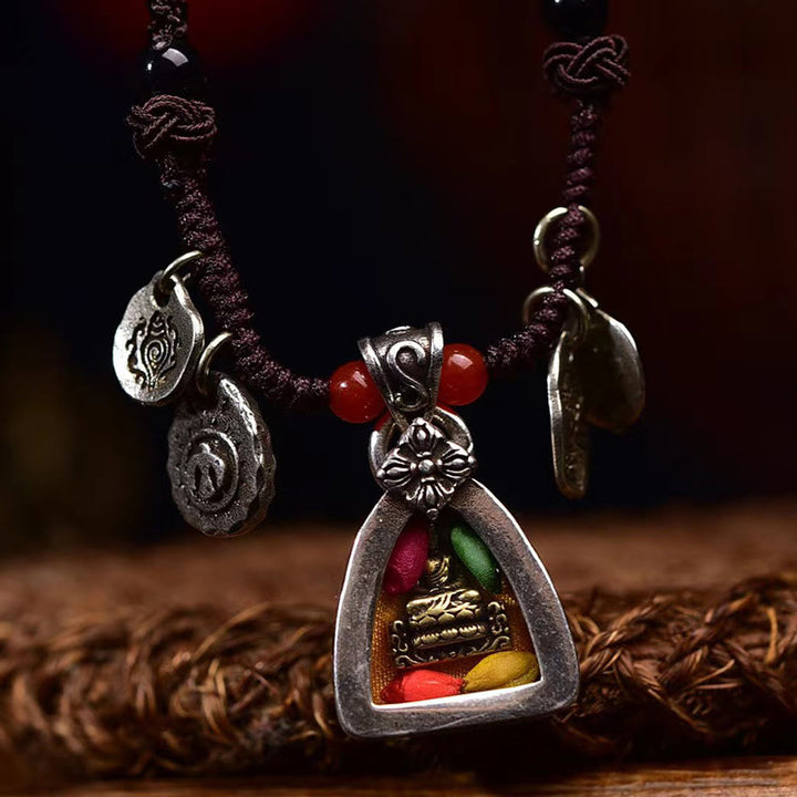 Buddha Stonesチベット薬師如来 慈悲の編みロープネックレスペンダント - image 2