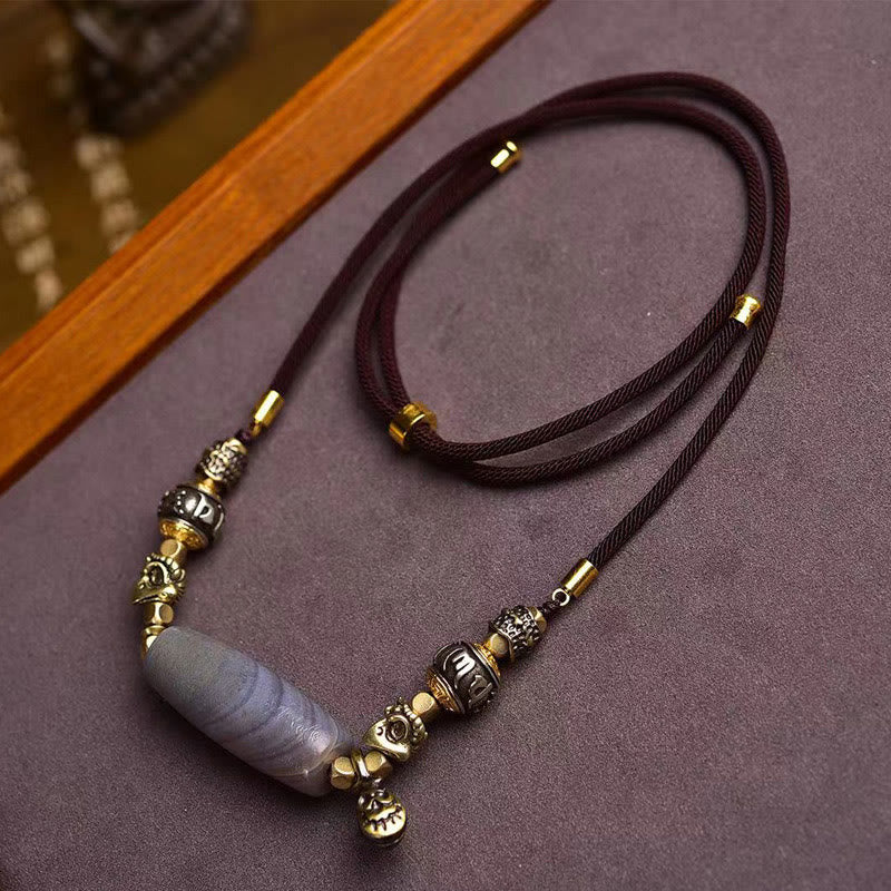 Buddha Stonesチベット Dzi ビーズオーム・マニ・パドメ・フム保護ネックレスペンダント - ジビーズ - image 1