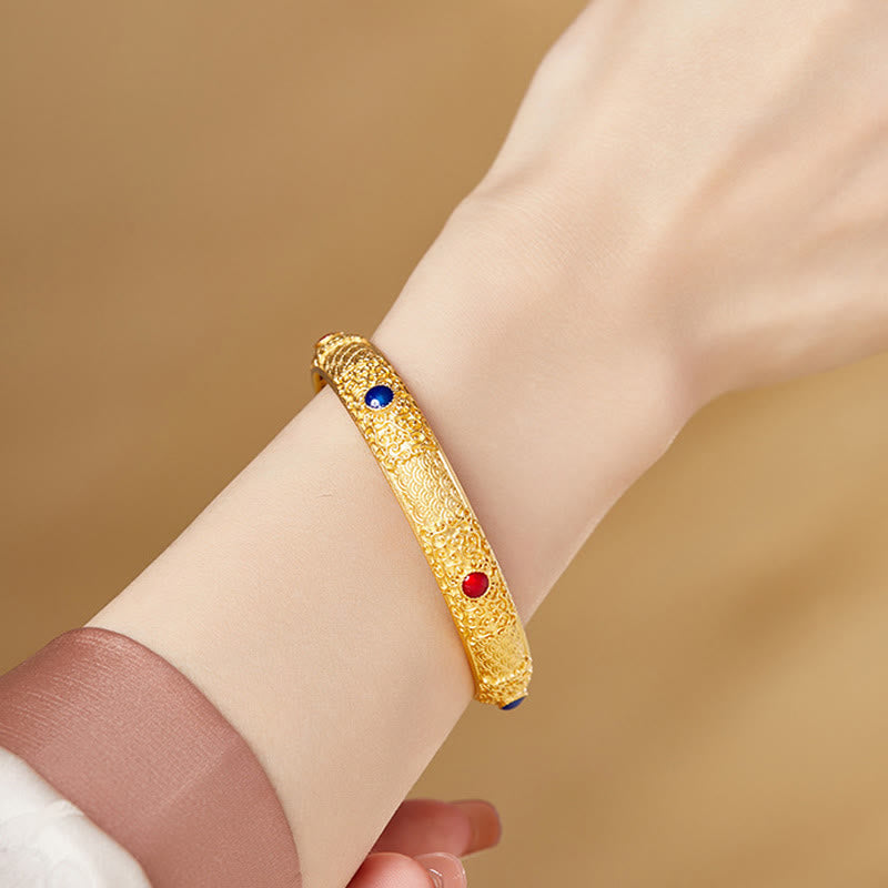 Buddha Stones925 スターリングシルバー ゴールデン 縁起の良い雲 中空デザイン守護ブレスレットバングル 2.20インチ (56 MM)