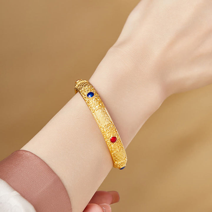 Buddha Stones925 スターリングシルバー ゴールデン 縁起の良い雲 中空デザイン守護ブレスレットバングル 2.20インチ (56 MM)