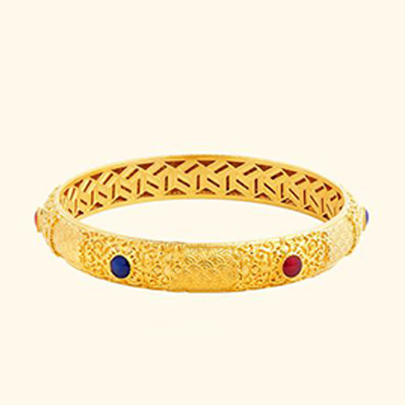 Buddha Stones925 スターリングシルバー ゴールデン 縁起の良い雲 中空デザイン守護ブレスレットバングル 2.20インチ (56 MM)