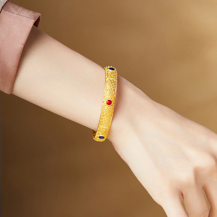 Buddha Stones925 スターリングシルバー ゴールデン 縁起の良い雲 中空デザイン守護ブレスレットバングル 2.20インチ (56 MM)