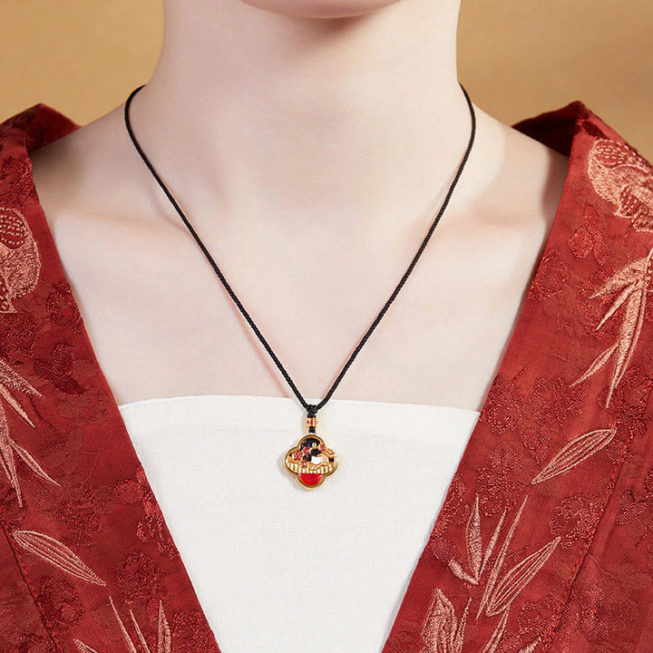 Buddha Stones925スターリングシルバー プラムブロッサムキャット 四つ葉のクローバー 祝福ネックレスペンダント - image 7