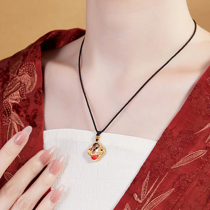 Buddha Stones925スターリングシルバー プラムブロッサムキャット 四つ葉のクローバー 祝福ネックレスペンダント - image 8