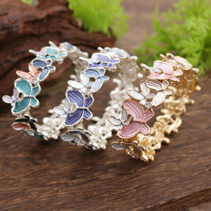 Buddha Stonesカラフル バタフライ ラブ 合金 弾性ブレスレット バングル