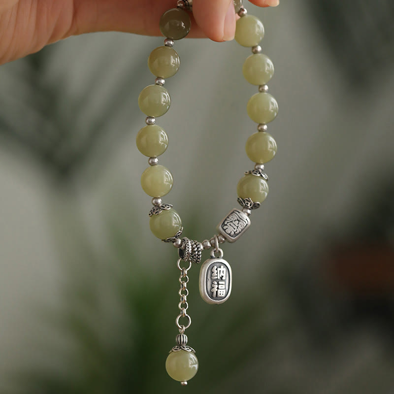 Buddha Stones925スターリングシルバー和田翡翠ビーズ幸運ブレスレット