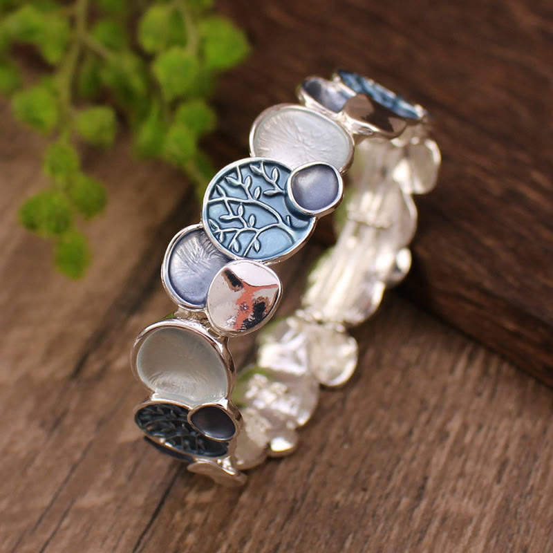 Buddha Stones生命の樹 ラウンドパターン ユニティ合金 弾性ブレスレット バングル