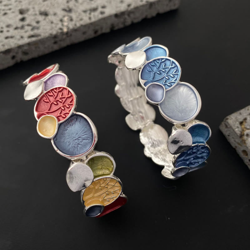 Buddha Stones生命の樹 ラウンドパターン ユニティ合金 弾性ブレスレット バングル