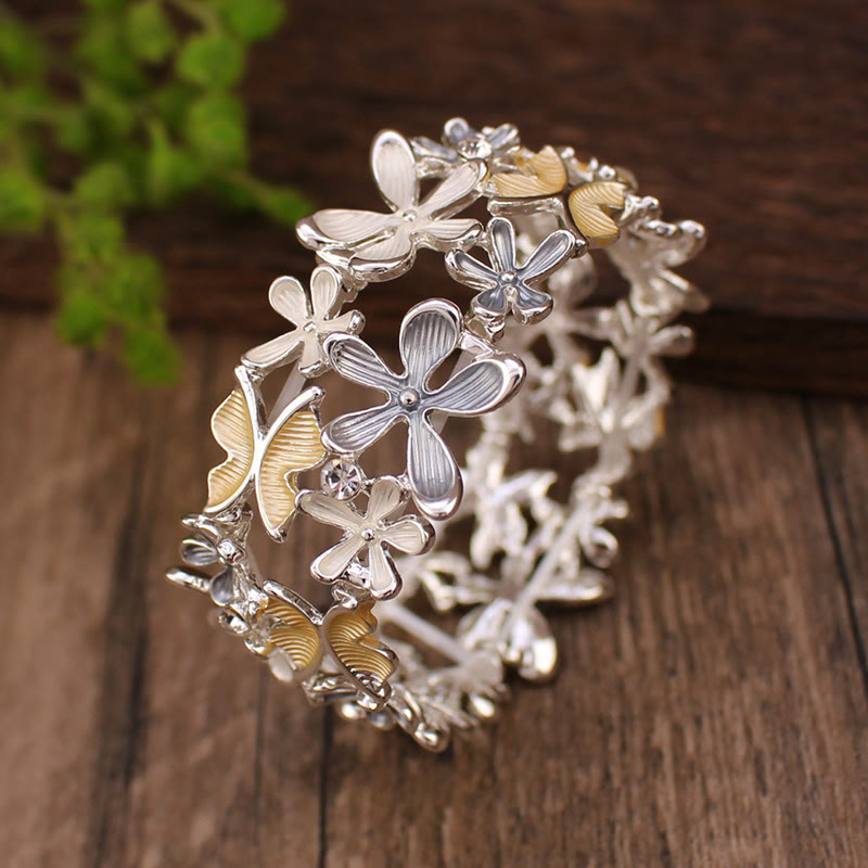 Buddha Stonesカラフル 蝶 花 愛 合金 弾性 ブレスレット バングル