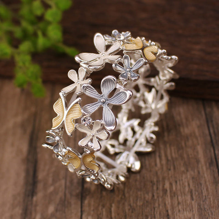 Buddha Stonesカラフル 蝶 花 愛 合金 弾性 ブレスレット バングル