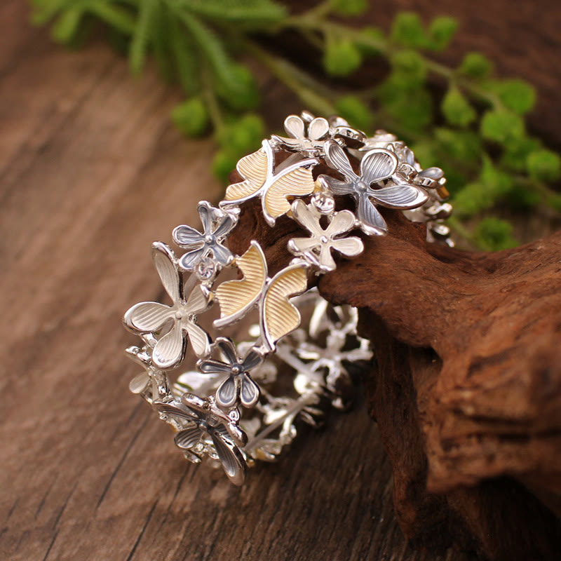 Buddha Stonesカラフル 蝶 花 愛 合金 弾性 ブレスレット バングル