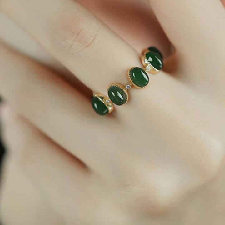 Buddha Stones925 スターリングシルバー 和田シアン翡翠ビーズ ヒーリング 調節可能リング