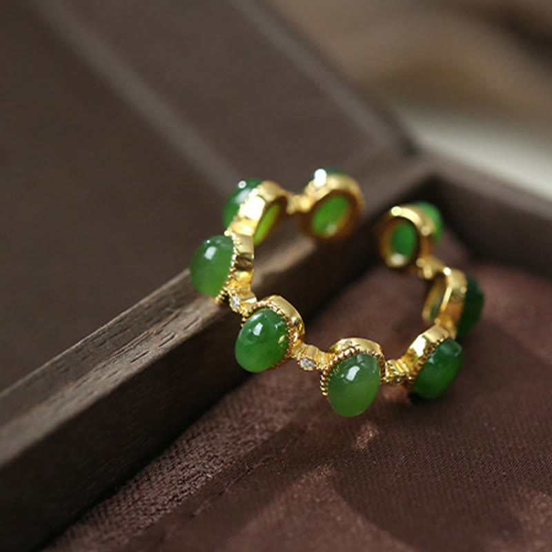 Buddha Stones925 スターリングシルバー 和田シアン翡翠ビーズ ヒーリング 調節可能リング