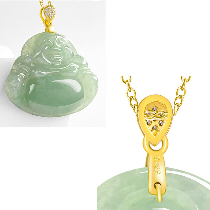 Buddha Stones925スターリングシルバー 天然翡翠 笑う仏陀 幸運 繁栄 チェーンネックレス ペンダント - image 10