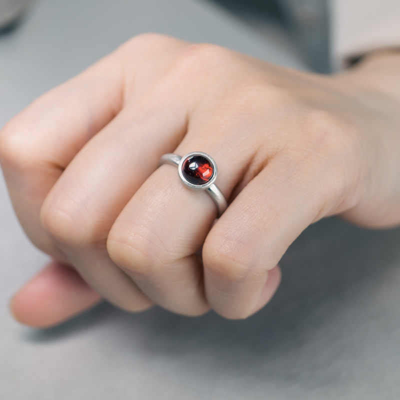 Buddha Stones天然 925 スターリングシルバー ガーネット 調節可能 プロテクションリング