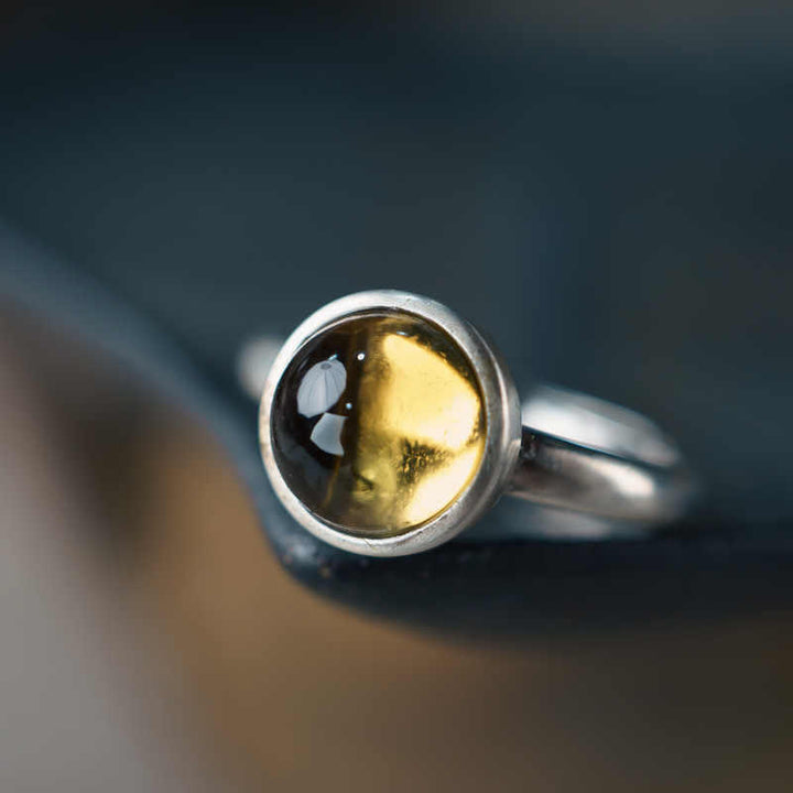 Buddha Stones天然 925 スターリングシルバー シトリン 調節可能 プロテクションリング