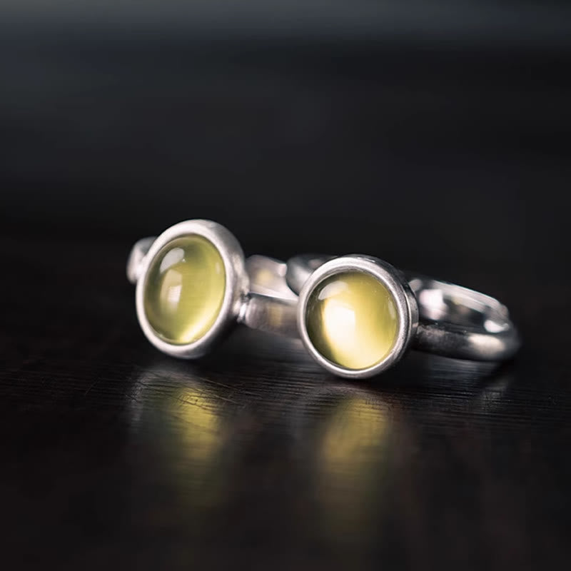 Buddha Stones天然925スターリングシルバー プレナイト シトリン 調節可能な幸福リング