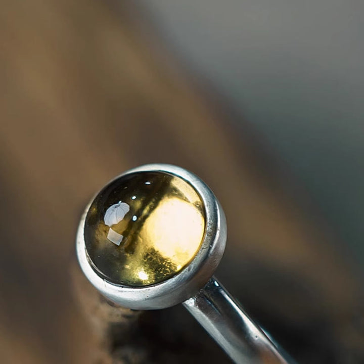 Buddha Stones天然925スターリングシルバー プレナイト シトリン 調節可能な幸福リング