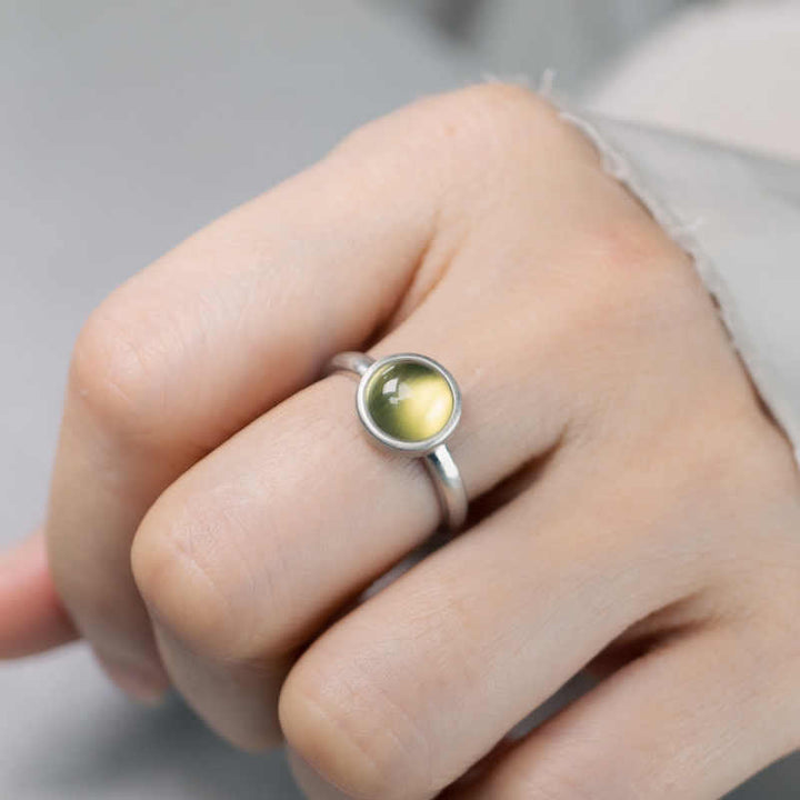 Buddha Stones天然925スターリングシルバー プレナイト シトリン 調節可能な幸福リング