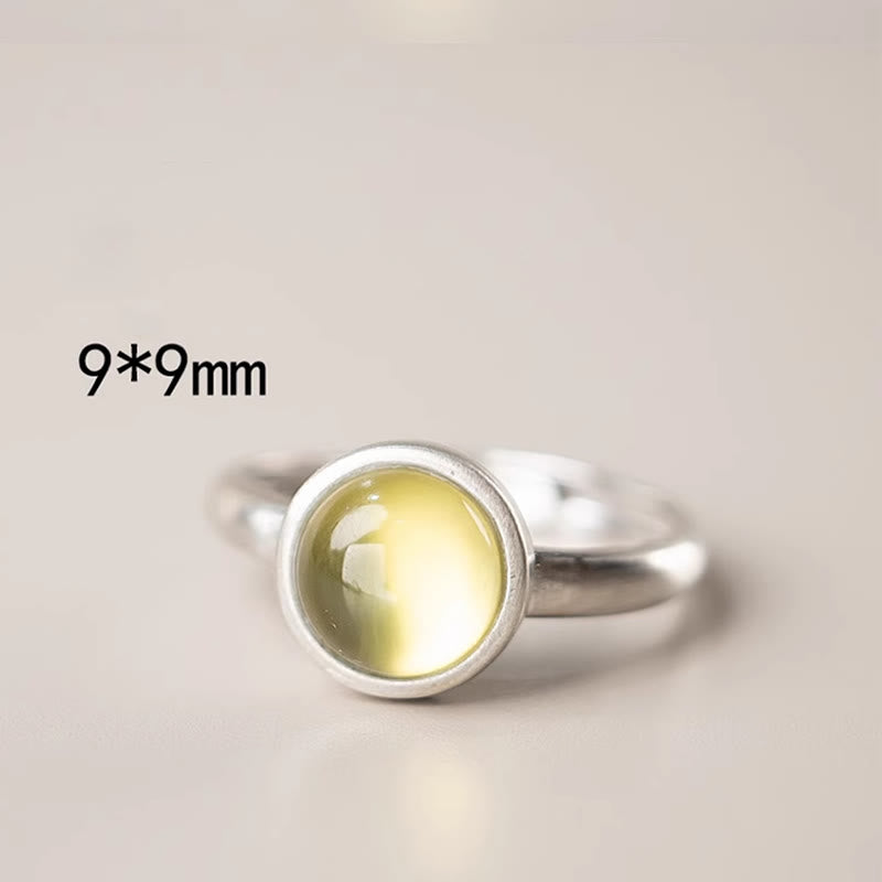 Buddha Stones天然925スターリングシルバー プレナイト シトリン 調節可能な幸福リング