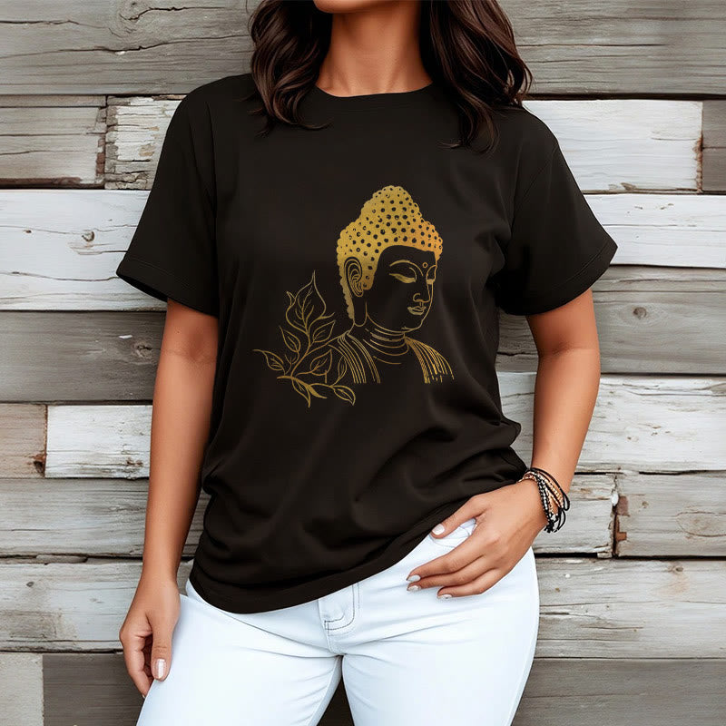 Buddha Stones、黄金の葉、瞑想仏陀Tシャツ - image 4